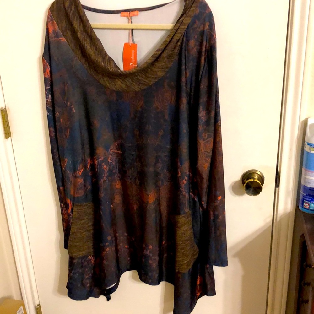 Simply Aster Long Sleeve Cowl Neck Top 4X